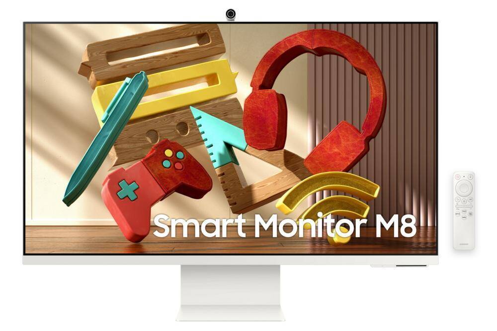CES 2022: Samsung представила новые мониторы 2022 года 6 Умный монитор Samsung M8 с различными аксессуарами и пультом дистанционного управления