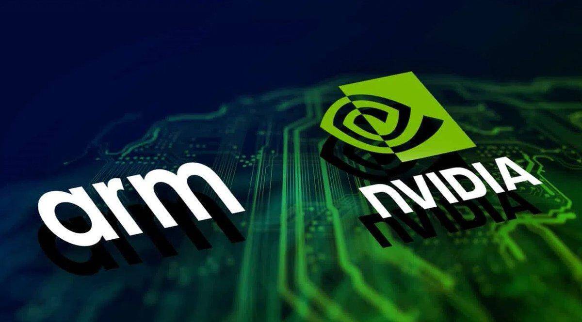NVIDIA передумала покупать ARM за 40 миллиардов долларов 2 Логотипы ARM и NVIDIA на фоне электронных схем перед сделкой на 40 миллиардов долларов