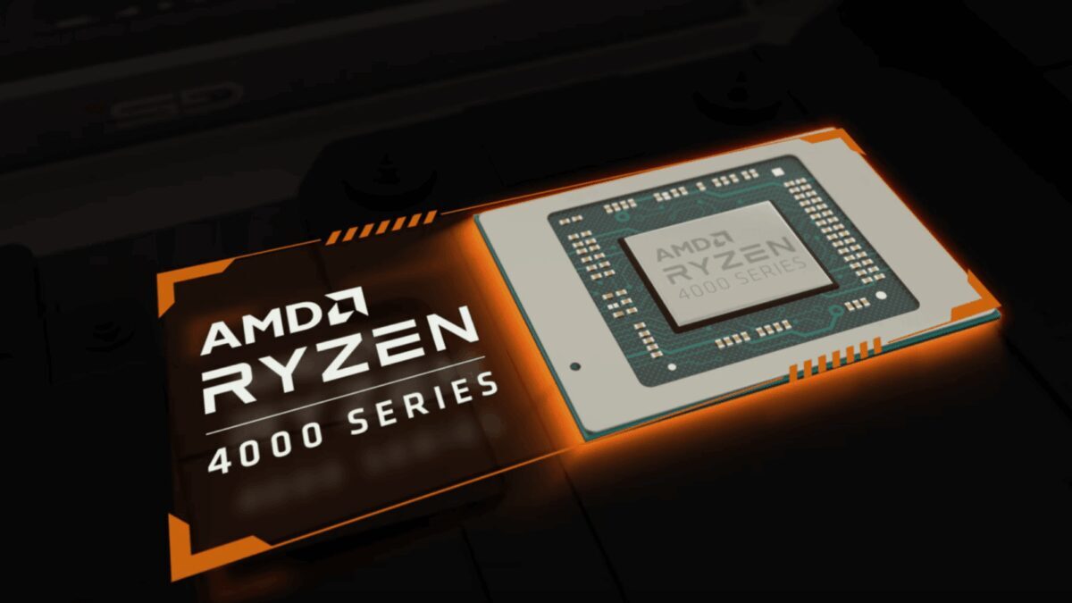 Процессор AMD Ryzen 4000 серии с подсветкой и логотипом на материнской плате