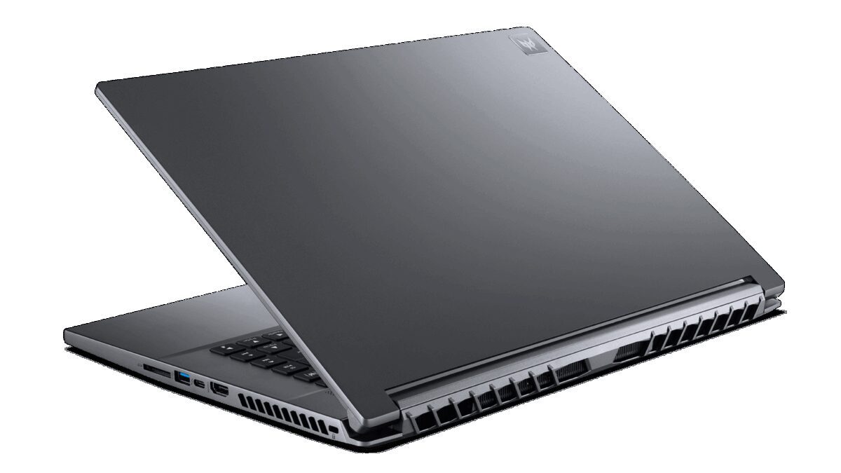 Тонкий и мощный: Acer представила новый производительный ноутбук Predator Triton 500 SE в России 7 Ноутбук Acer Predator Triton 500 SE с открытым экраном, вид со стороны клавиатуры и задней части