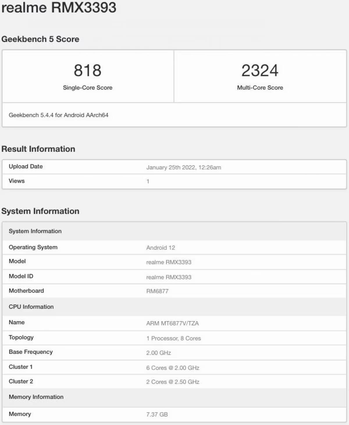 Realme 9 Pro+ засветился в базе Geekbench 1 Результаты тестирования Geekbench для Realme 9 Pro+ показатели однопоточной и многопоточной производительности