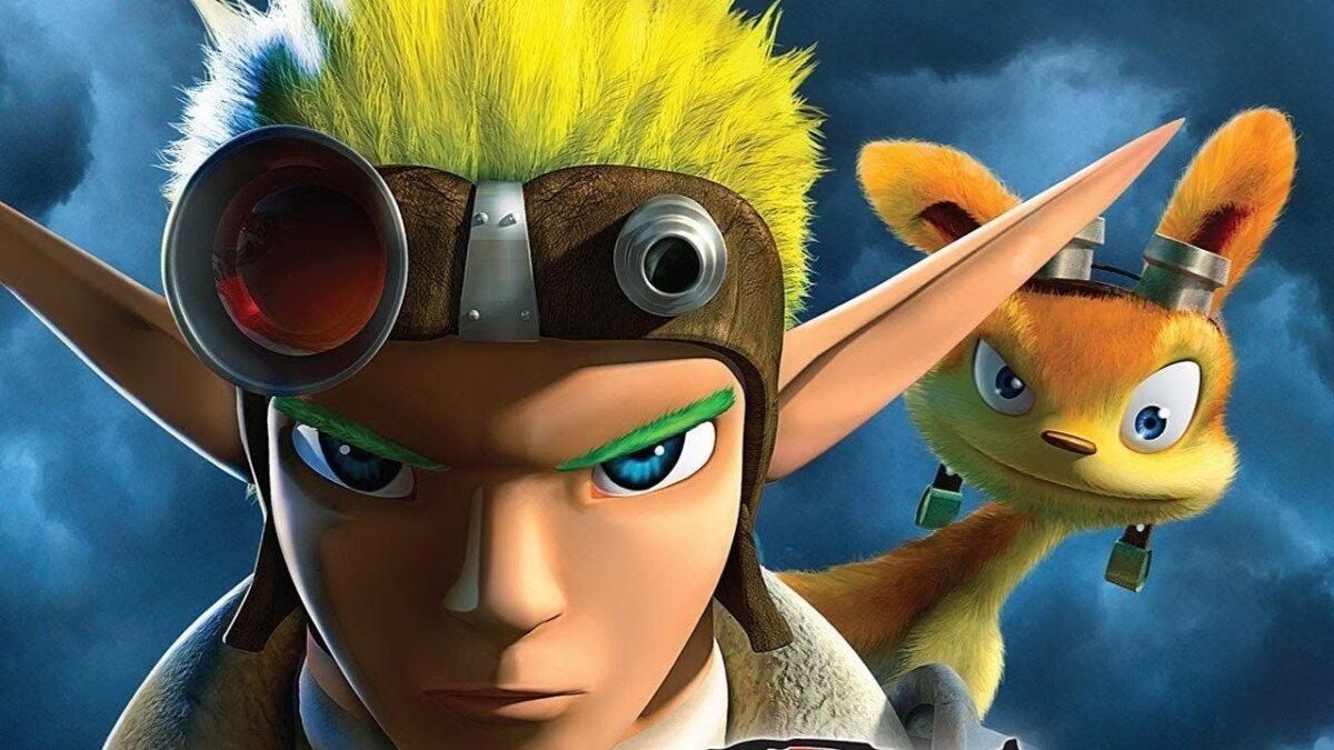 Экран игры Jak and Daxter с героями на фоне ярких локаций