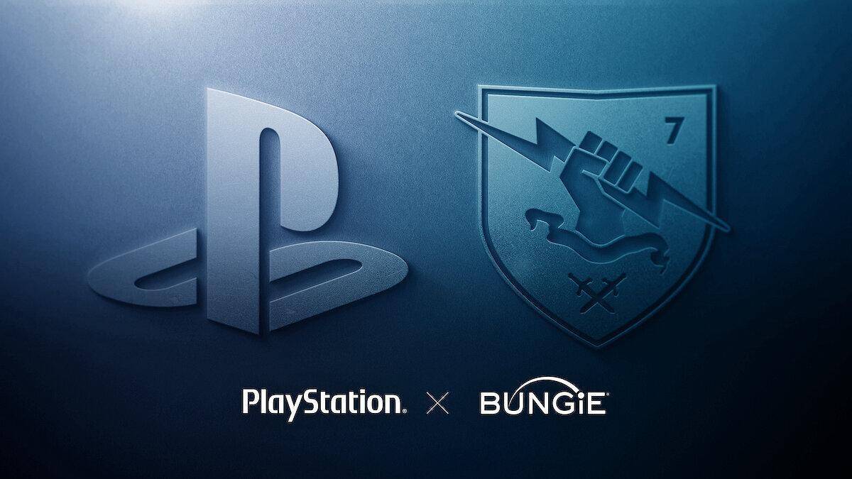 Логотип PlayStation и эмблема Bungie на темном фоне