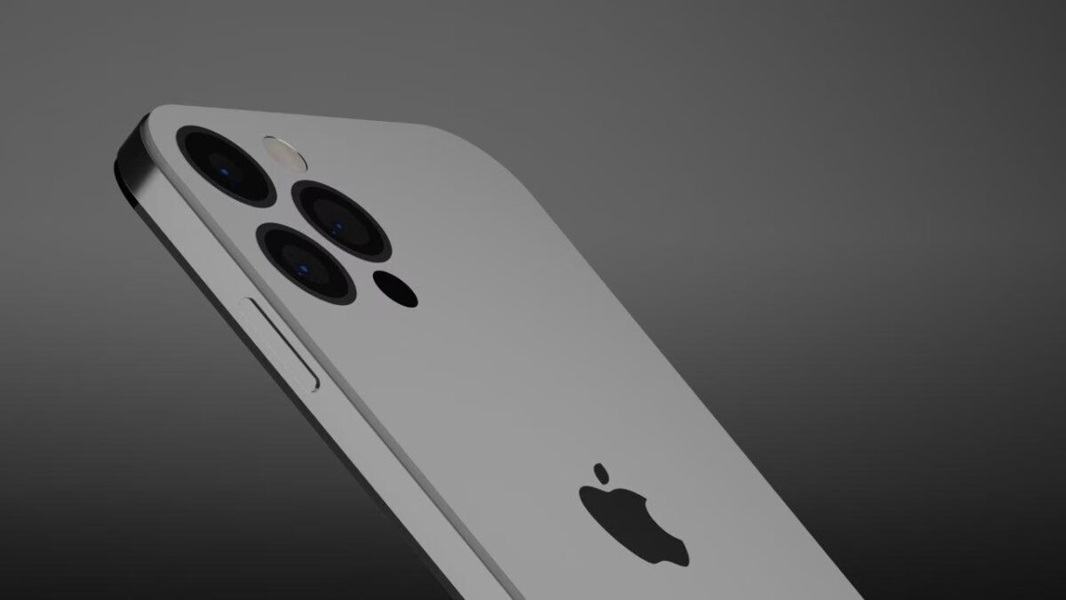 Задняя панель iPhone 14 Pro с тремя камерами и логотипом Apple на стекле