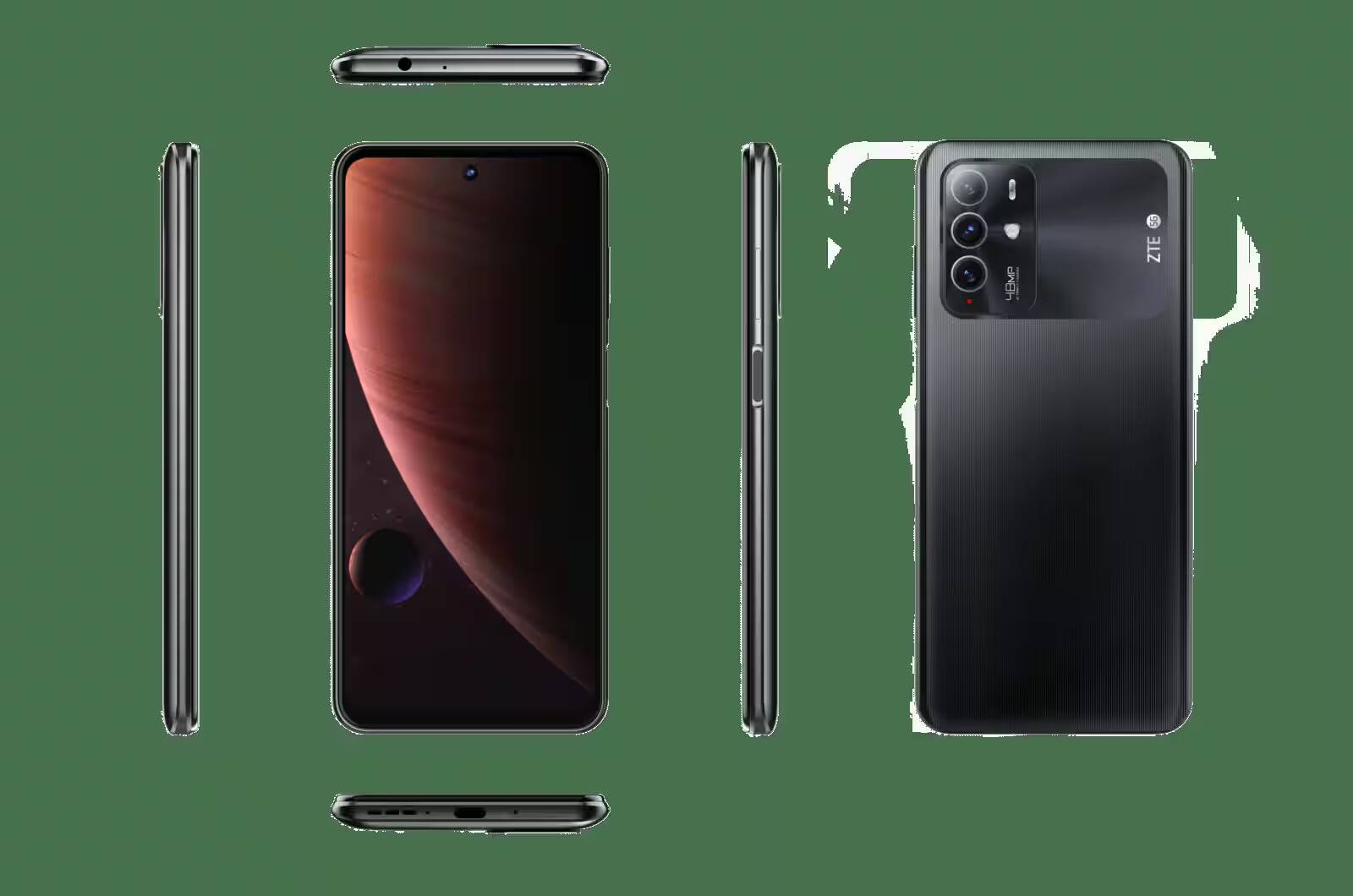 Четыре смартфона ZTE Blade V40 с разными ракурсами