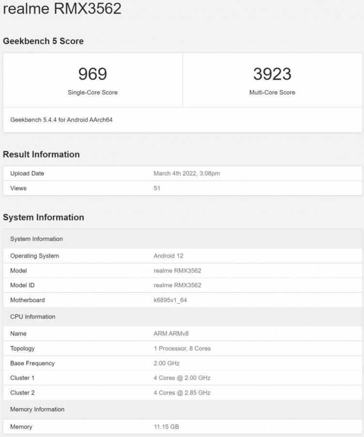Realme GT Neo3 появился на Geekbench с 12 ГБ ОЗУ 5 Realme