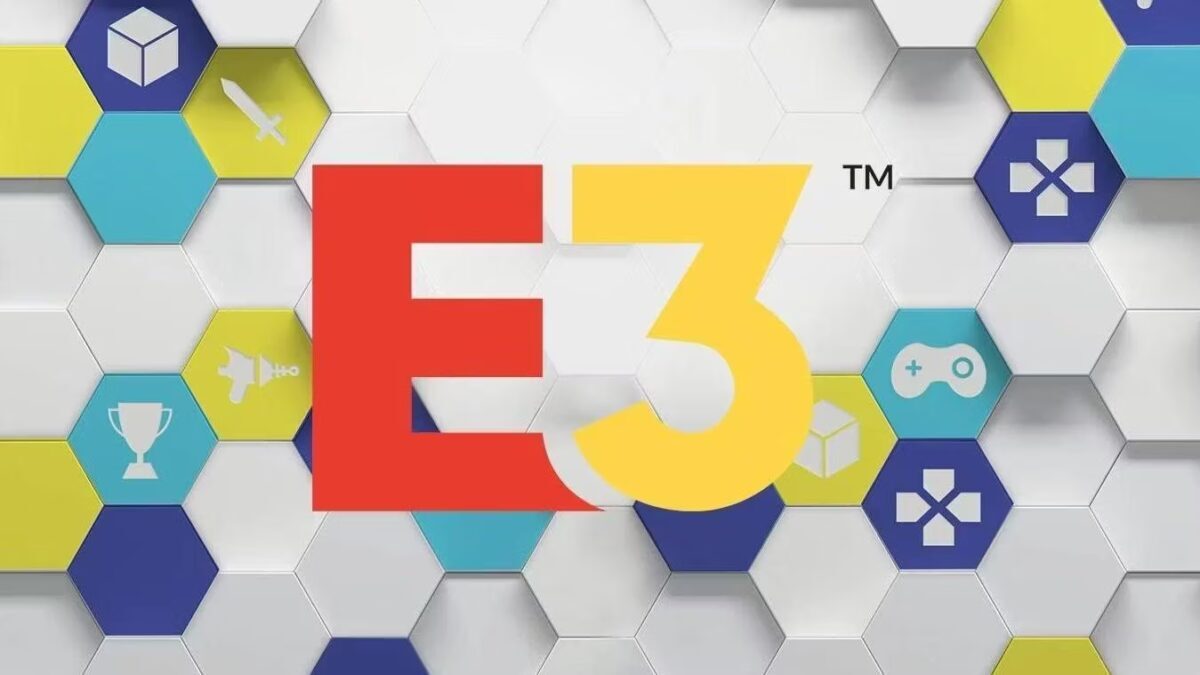 Логотип E3 2022 на фоне гексагональных фигур для игровой выставки E3