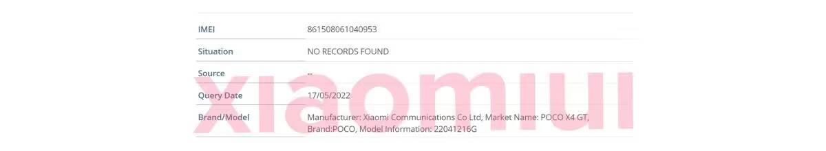 Техническая таблица IMEI и информации о устройстве Poco X4 GT
