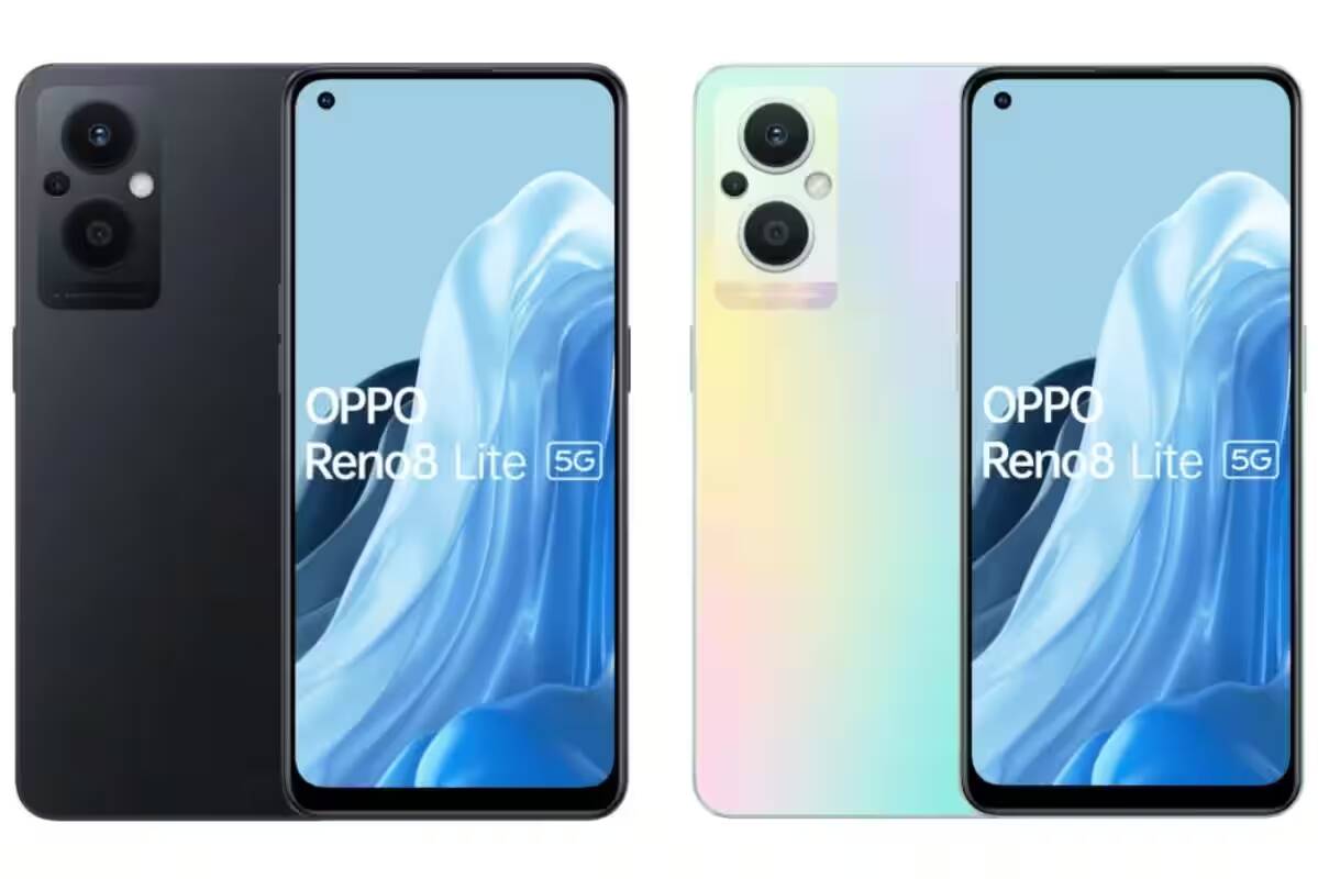 Два смартфона OPPO Reno 8 Lite с задней камерой и дисплеями спереди