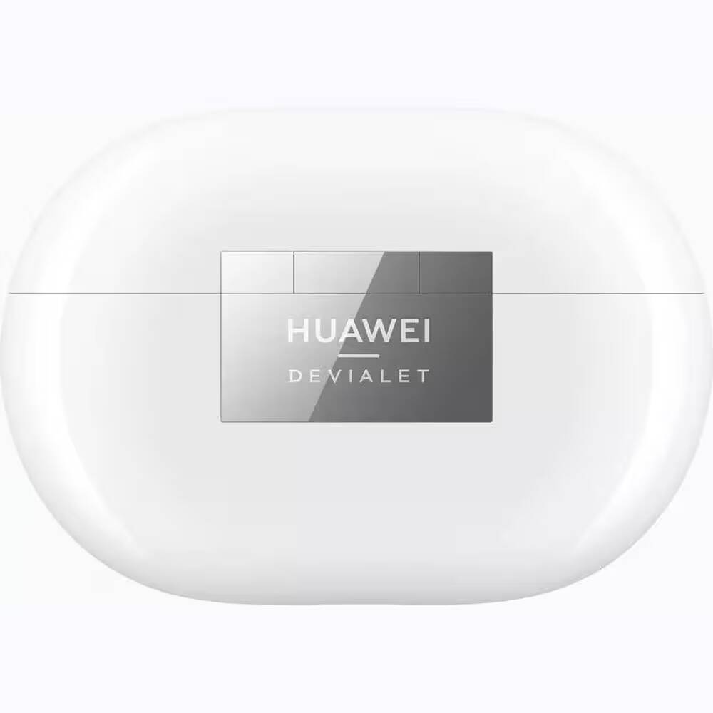 Белое устройство Huawei Devialet с логотипом на центре