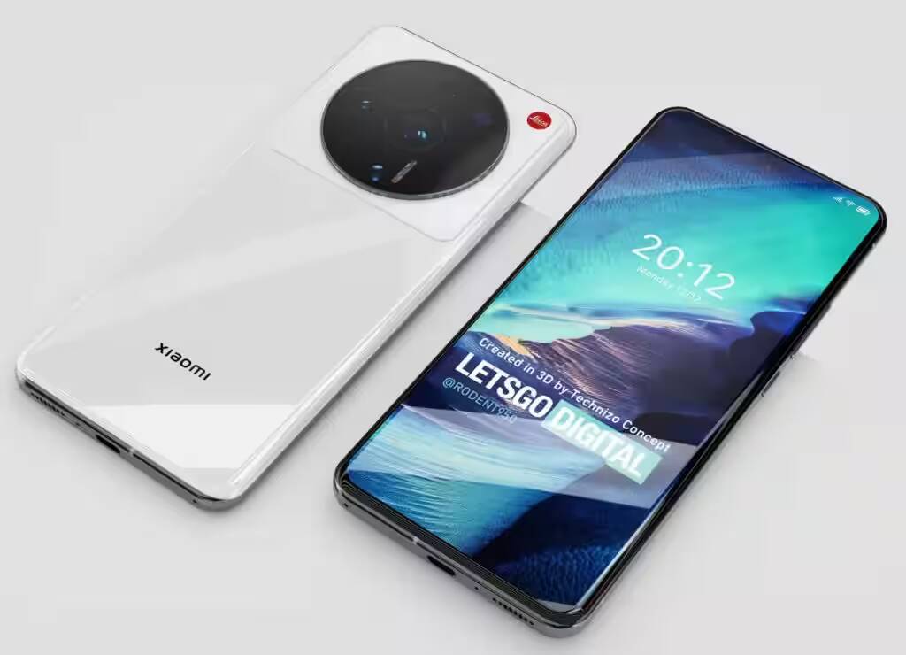 Белый смартфон Xiaomi 12 Ultra с крупной камерой на задней панели
