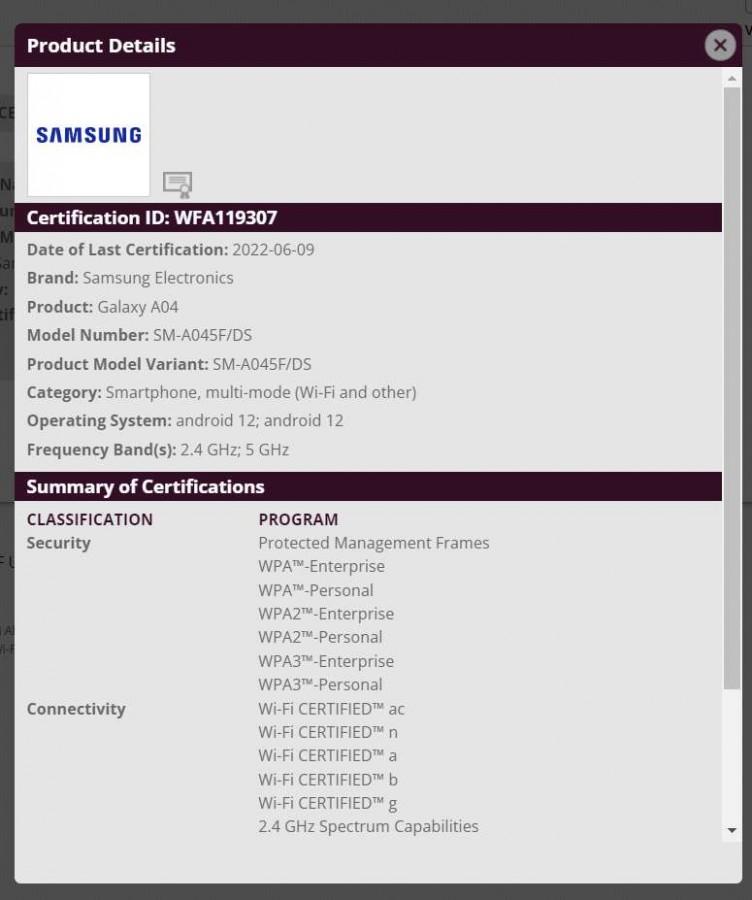 Samsung Galaxy A04 заметили на Wi-Fi Alliance 3 gsmarena 001 20