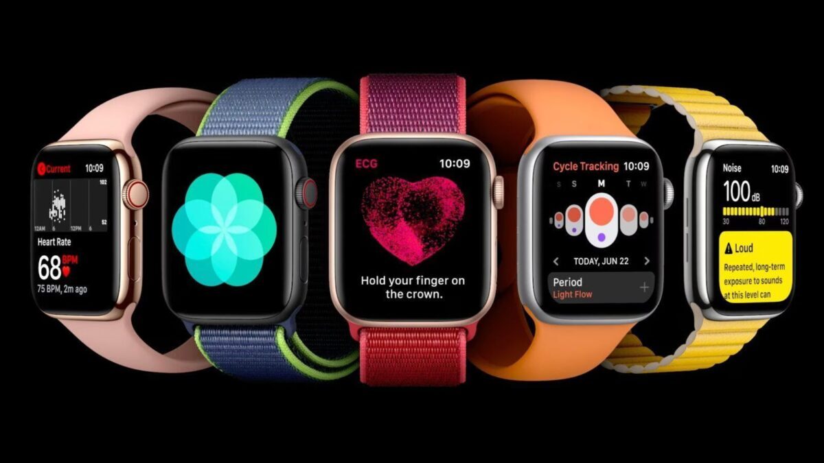 Apple Watch с кольцами и экраном интерфейса, умные часы Apple на запястье
