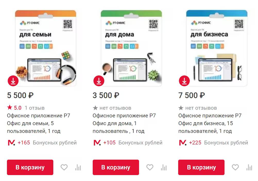 Торговые пакеты с изображением приложений на ПК и ценами