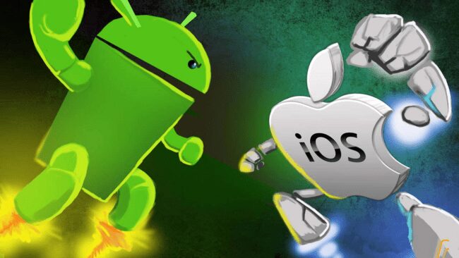 Роботы Android и iOS в состязании между двумя системами