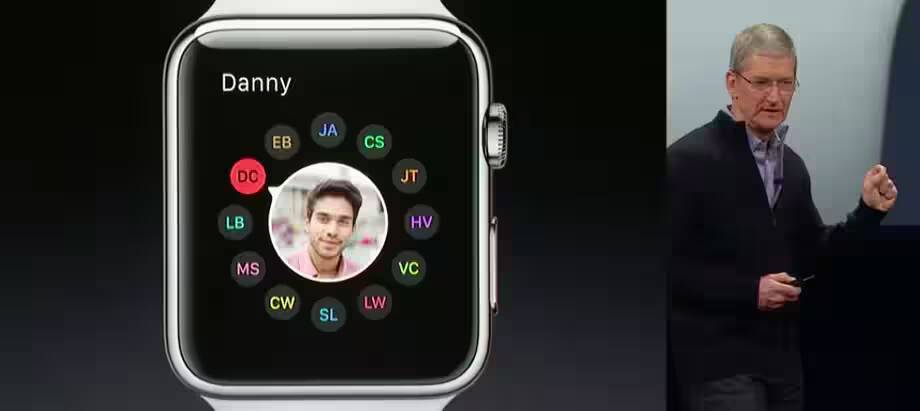 Экран Apple Watch с отображением контактов и изображением пользователя