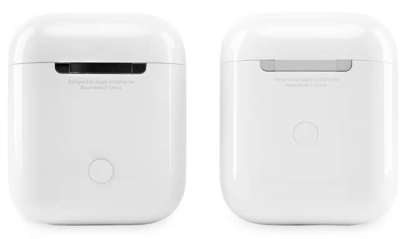 Задняя часть кейса для AirPods белого цвета с круговым индикатором