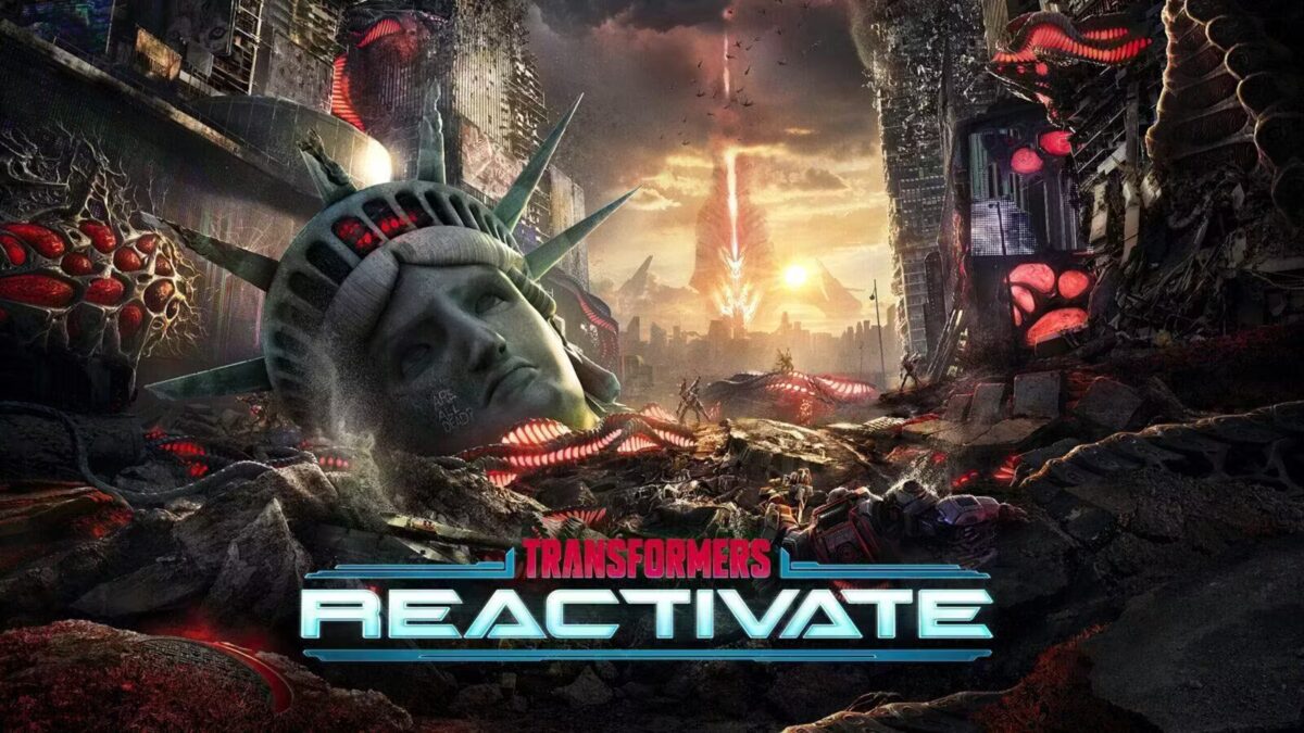 Ключевой арт кооперативного экшена Transformers: Reactivate от Splash Damage, логотип на фоне Нью-Йорка