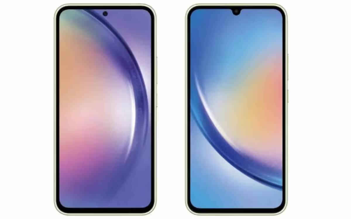 Два смартфона Samsung Galaxy A34 и A54 с дисплеями