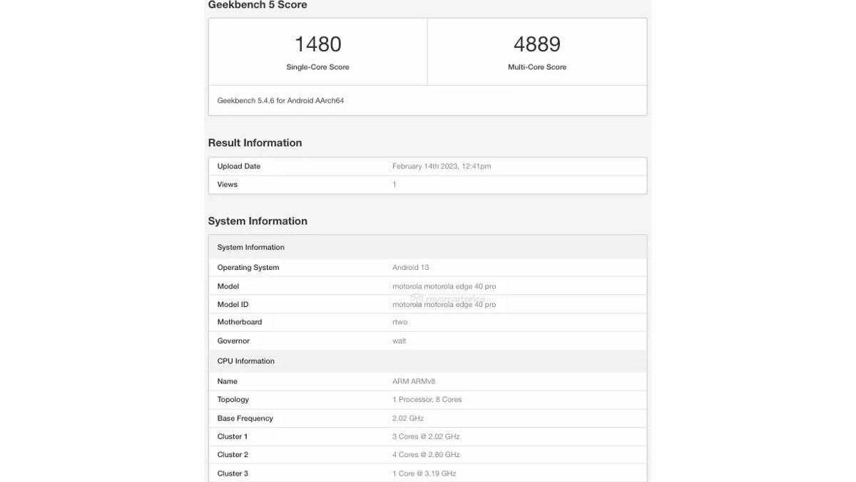 Motorola Edge 40 Pro прошёл тестирование в Geekbench 3 Motorola Edge 40 Pro