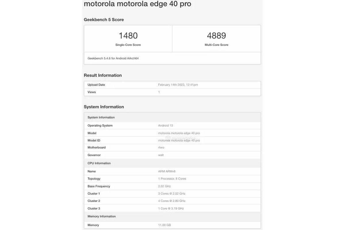 Motorola Edge 40 Pro прошёл тестирование в Geekbench 3 Motorola Edge 40 Pro