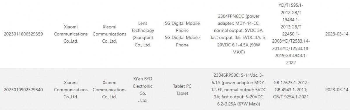 Xiaomi 13 Ultra сертифицирован с зарядкой 90 Вт, Pad 6 — с зарядкой 67 Вт 3 gsmarena 001 17