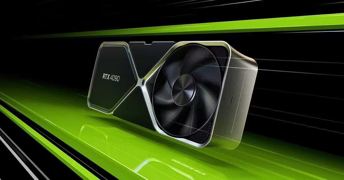 Видеокарта NVIDIA GeForce RTX 40-й серии с системой охлаждения и вентилятором под углом