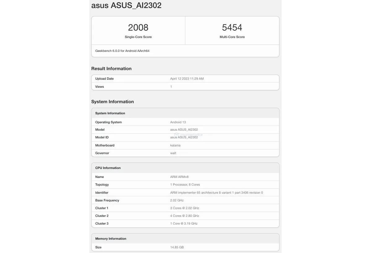 Asus Zenfone 10 появился на Geekbench с Snapdragon 8 Gen 2 4 Asus
