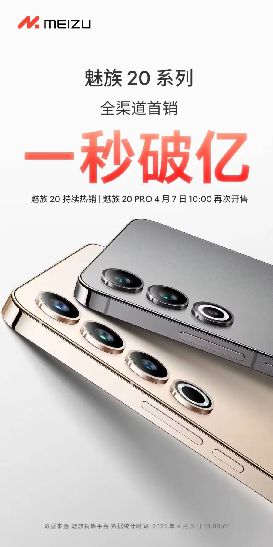 Два смартфона Meizu 20 и 20 Pro с тремя камерами сбоку