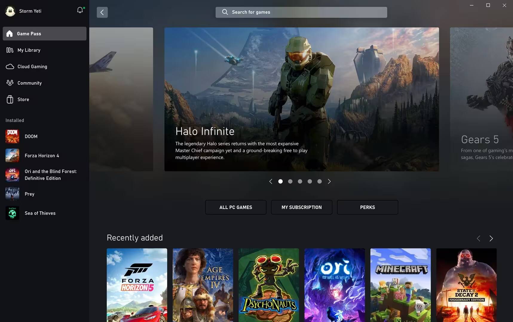 Xbox: как пригласить друзей для участия в программе Game Pass 1 Экран Windows с интерфейсом Xbox для выбора игр