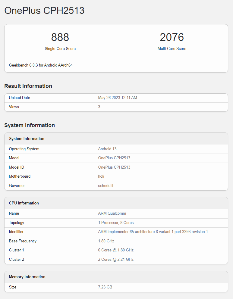 OnePlus Nord N30 засветился в Geekbench 3 screenshot 2023 05 26 102241