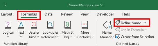 Как присвоить имя диапазону в Microsoft Excel 10 formulas tab 02 formulas tab define name