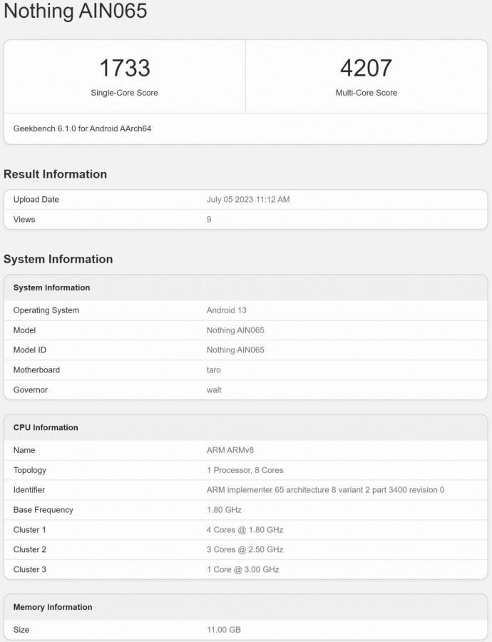 Nothing Phone (2) появился на Geekbench с Snapdragon 8+ Gen 1 4 Nothing