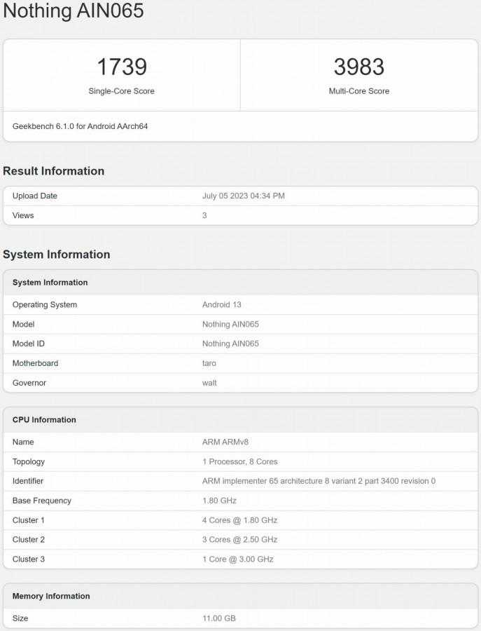Nothing Phone (2) появился на Geekbench с Snapdragon 8+ Gen 1 5 Nothing