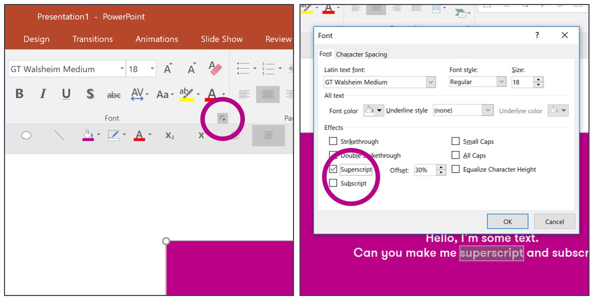 Как добавить надстрочные и подстрочные знаки в PowerPoint