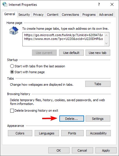 browsing histroy delete button