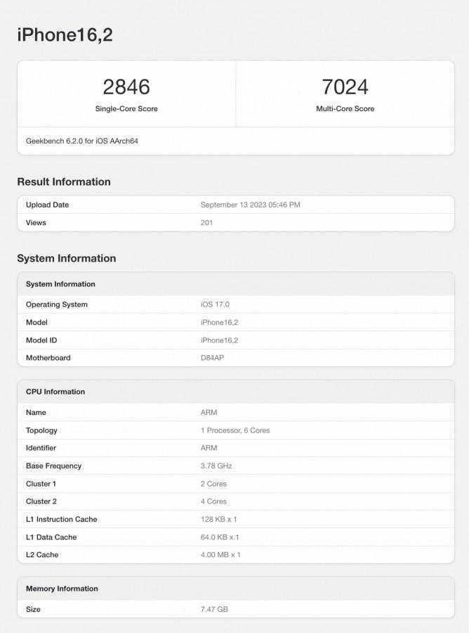 Чип Apple A17 Pro появился в Geekbench 6 Apple