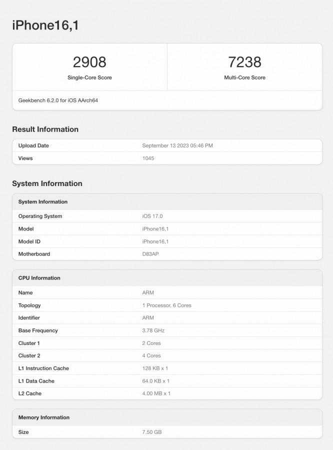 Чип Apple A17 Pro появился в Geekbench 5 Apple