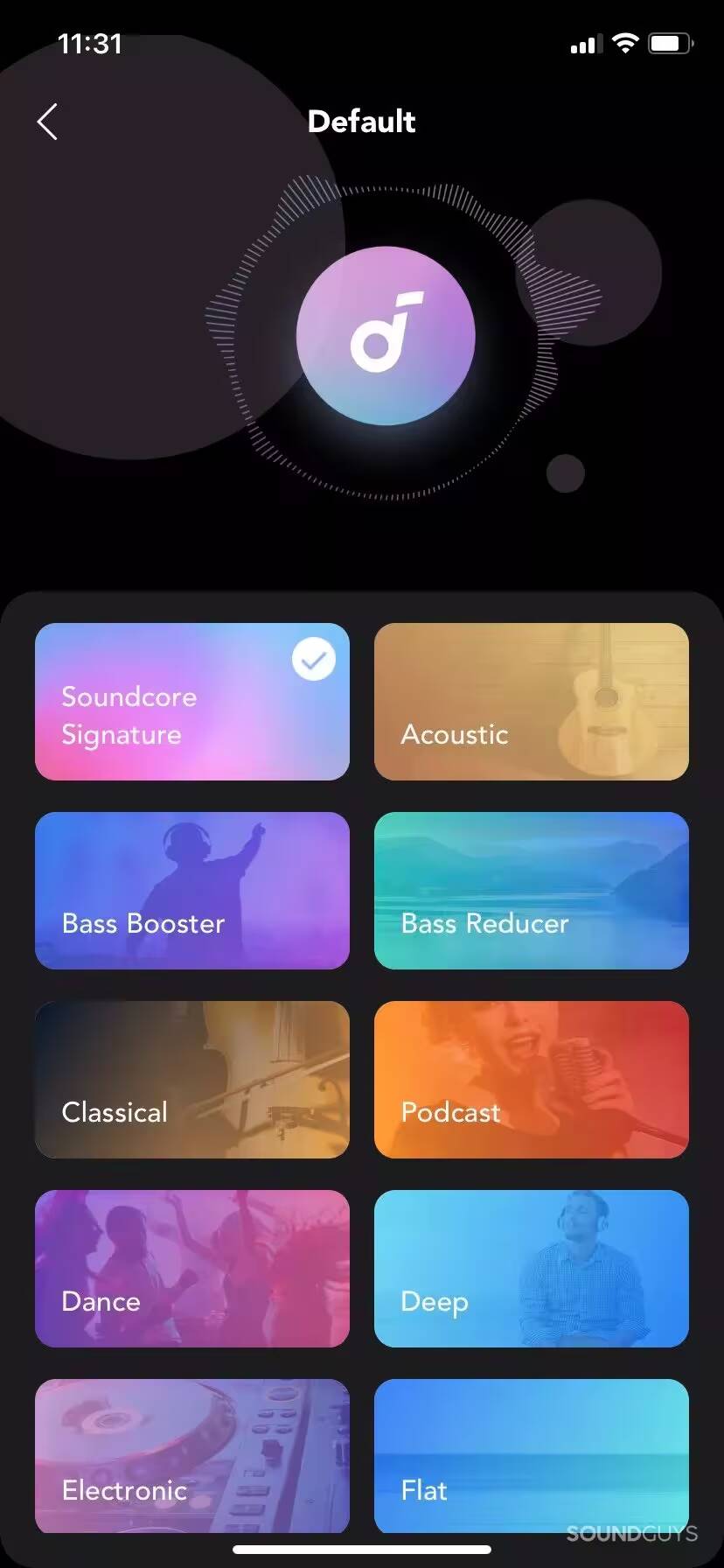 Настройки звука на наушниках Soundcore Space A40 на экране смартфона