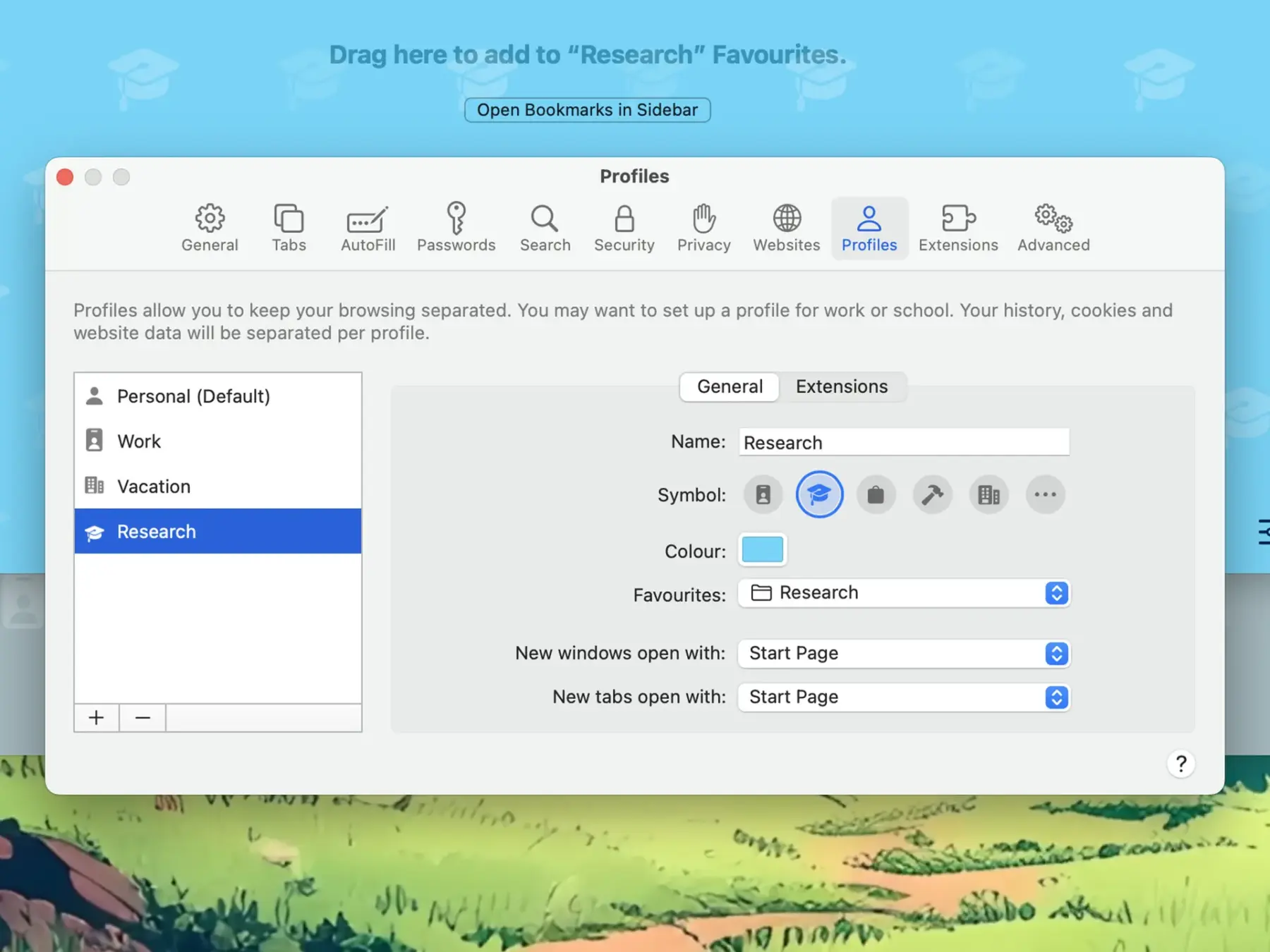 Safari: как настроить профили на macOS Sonoma 9 Safari