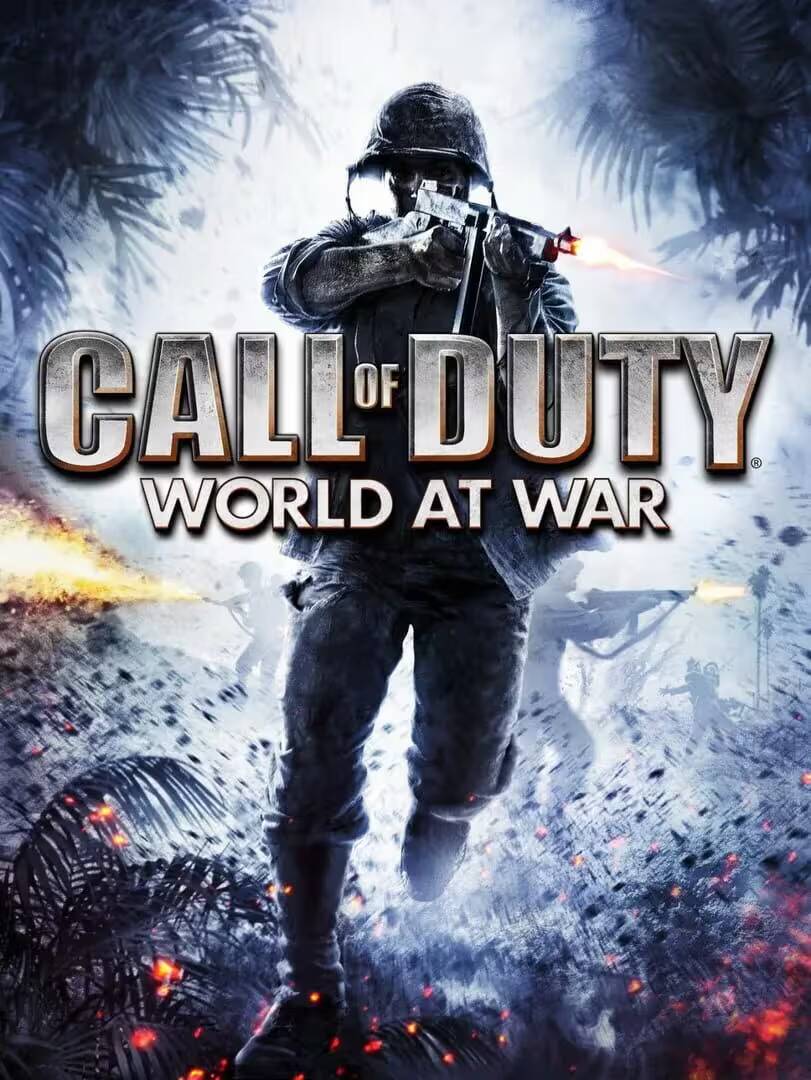 Лучшие игры серии Call of Duty: Часть 2 5 Обложка игры Call of Duty World at War с солдатом в джунглях, стреляющим из винтовки