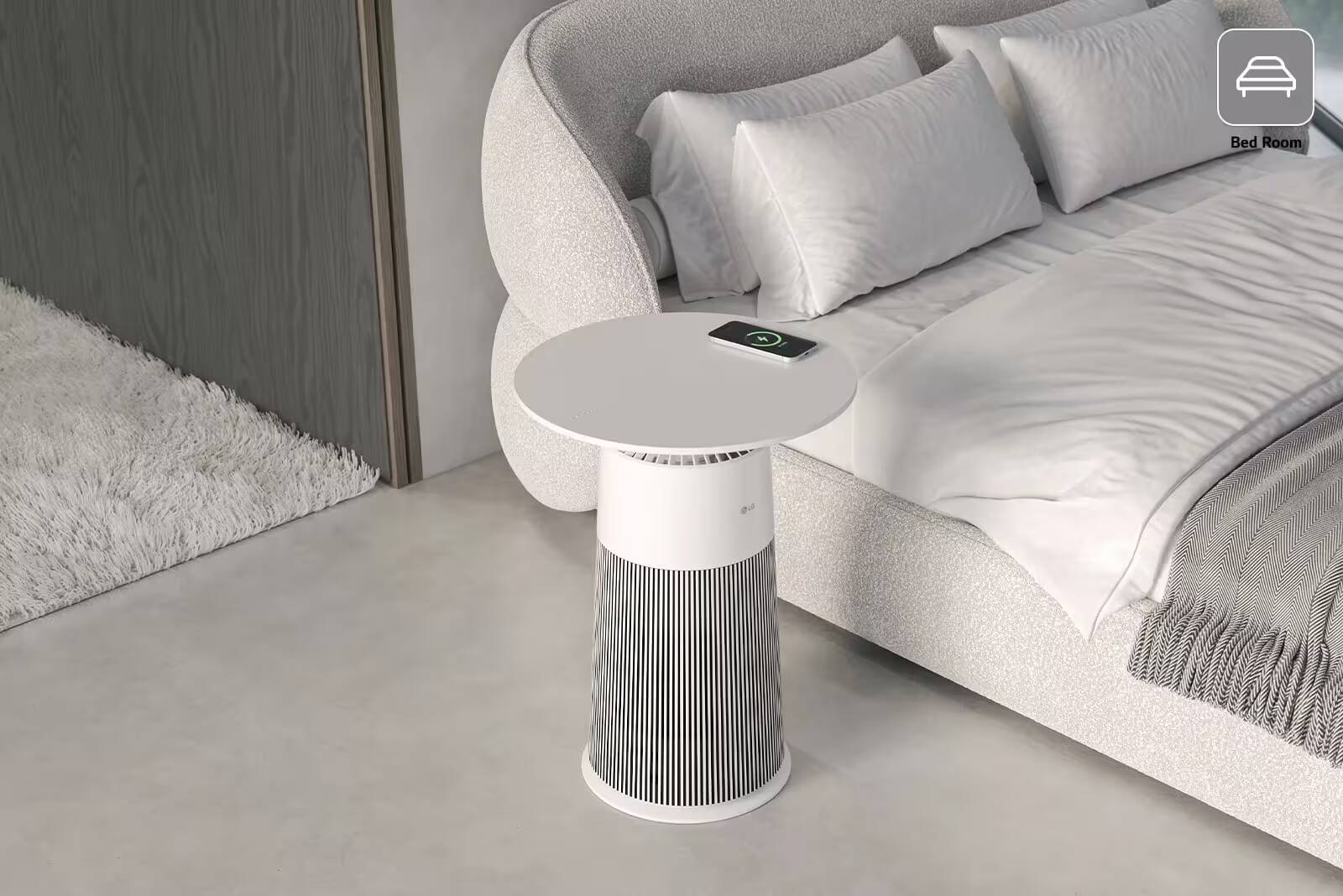 Современный белый очиститель воздуха LG PuriCare AeroFurniture в виде кофейного столика