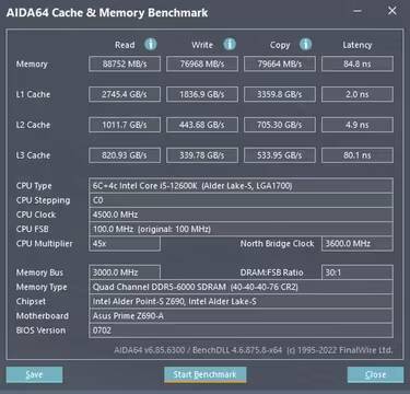 Значения скорости памяти Silicon Power Xpower Zenith RGB DDR5-6000 в бенчмарке