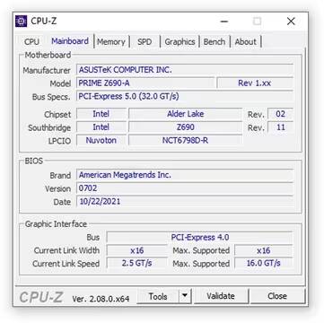 Экземпляр материнской платы ASUS PRIME Z690-A с BIOS и информацией о системе