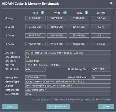 Тестовые показатели памяти Silicon Power Xpower Zenith RGB DDR5-6000 в синем интерфейсе