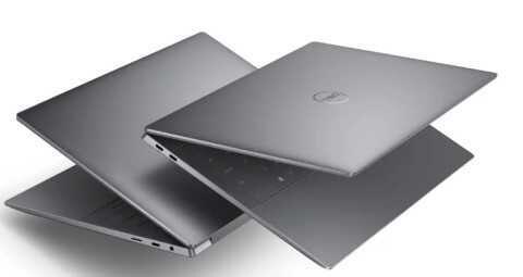 Ноутбуки Dell XPS 2024 в разложенном виде с серебристым корпусом и видимыми портами
