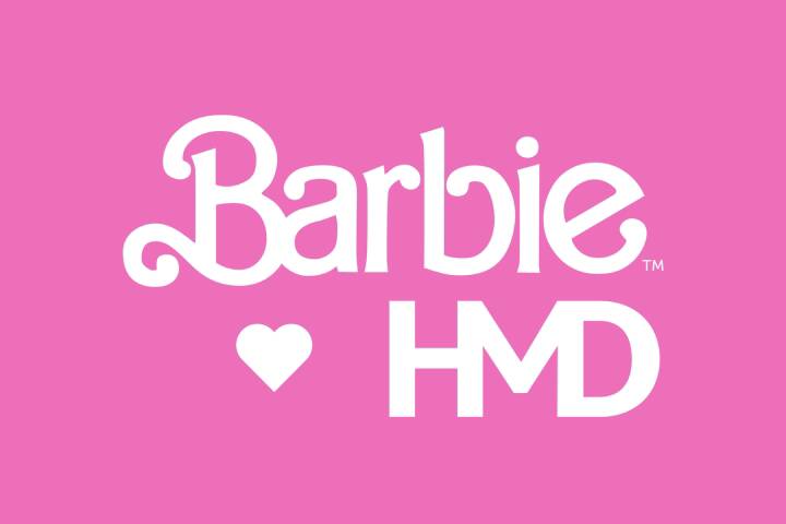 Логотип Barbie и HMD на розовом фоне