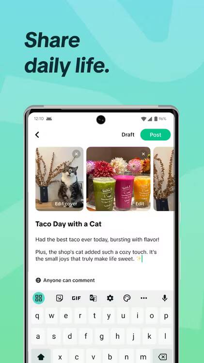 Вышло новое приложение для обмена фотографиями TikTok Notes 2 Экран смартфона с интерфейсом для публикации фото и текста под названием TikTok Notes