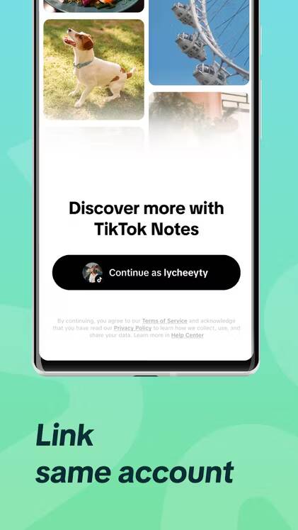 Вышло новое приложение для обмена фотографиями TikTok Notes 4 Экран смартфона с приложением TikTok Notes и кнопкой продолжения