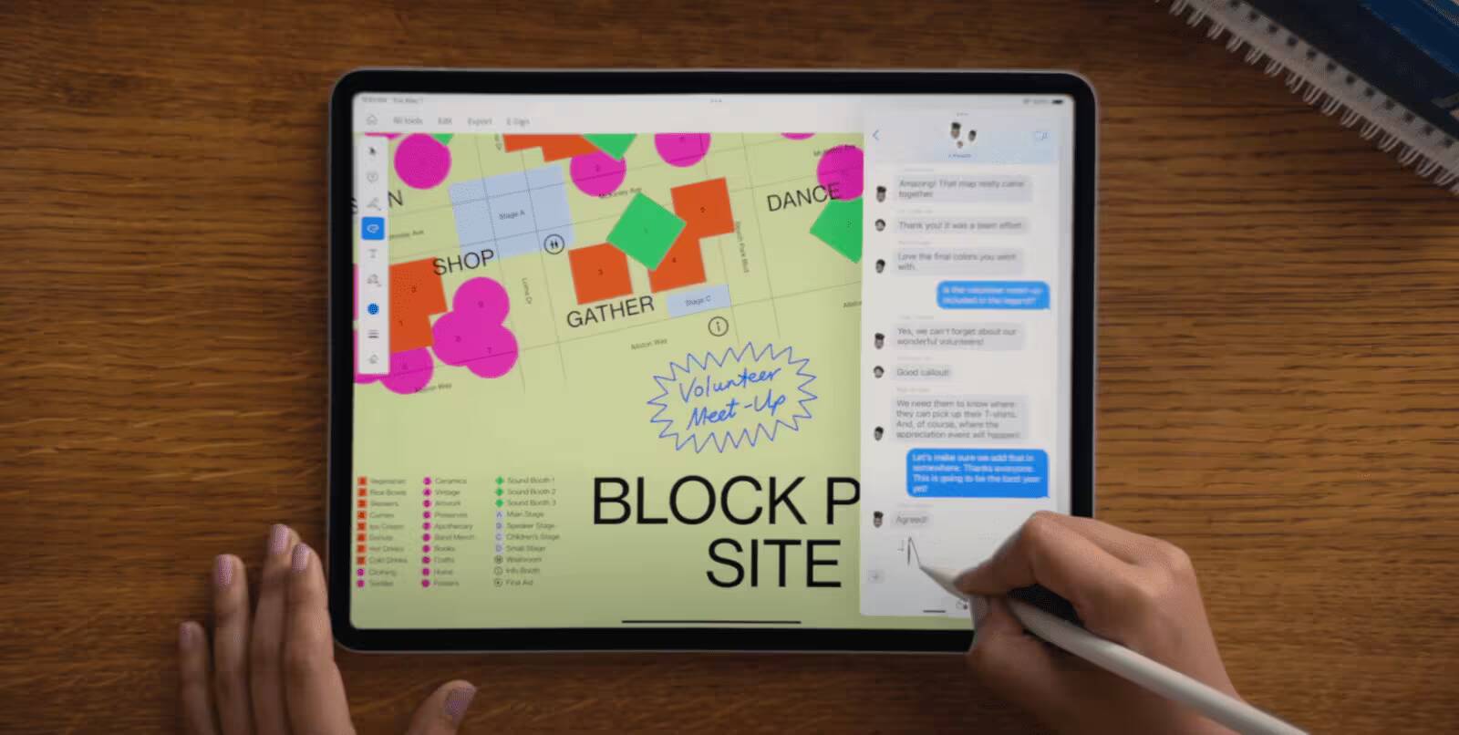 Экран планшета iPad Air с отображением карты и перепиской